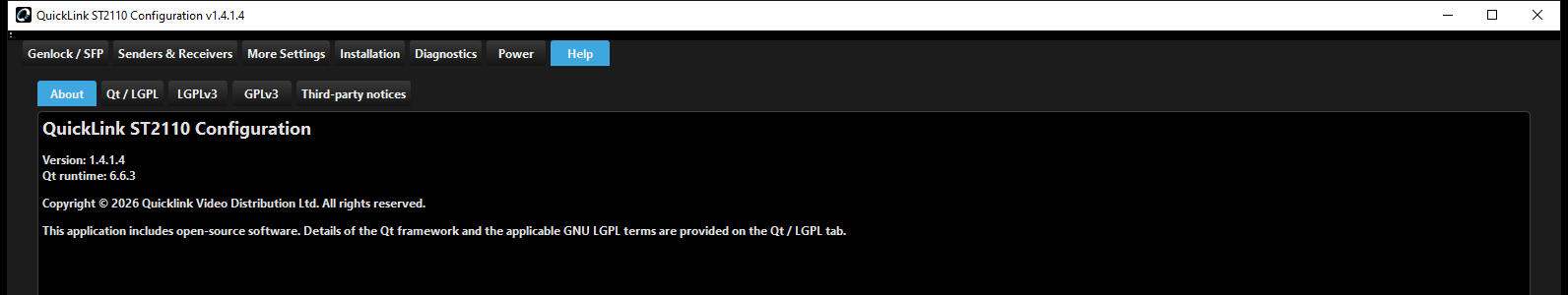 The Help tab, About page
