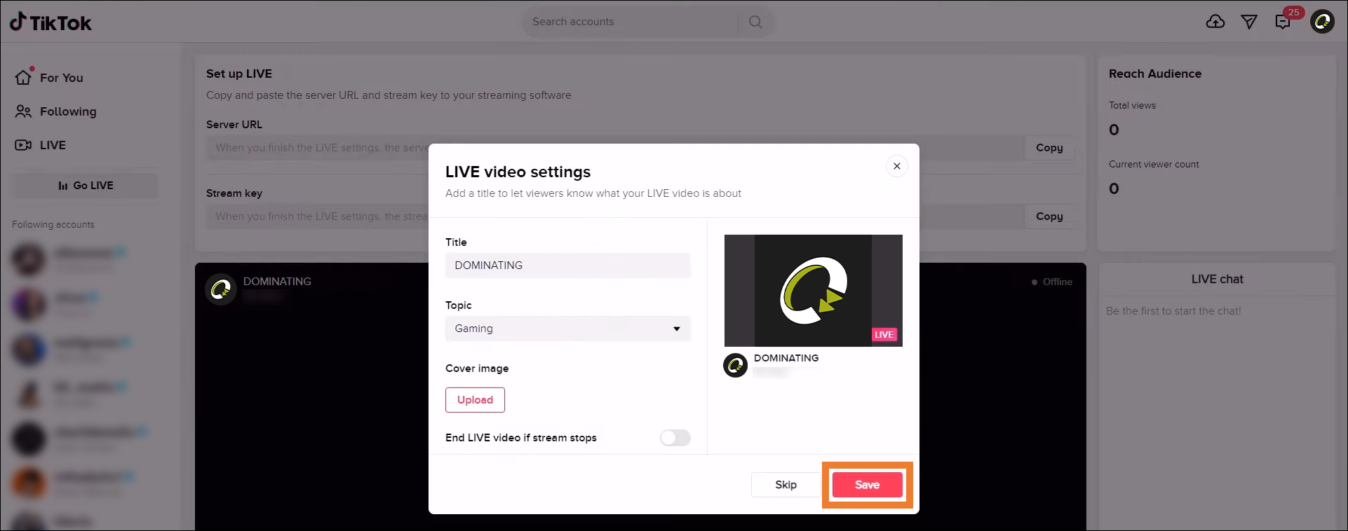 How to add live video view count to livestream 